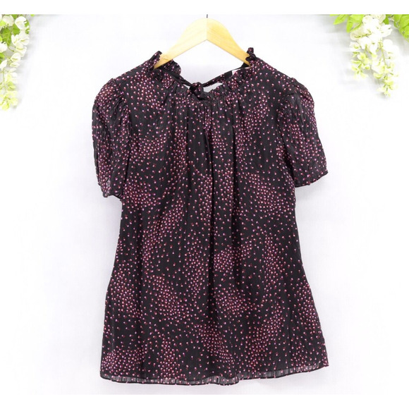 Kate Spade New York Meadow Tie Back Top Silk Blend Black Pink Blouse Sz S - Picture 1 of 7